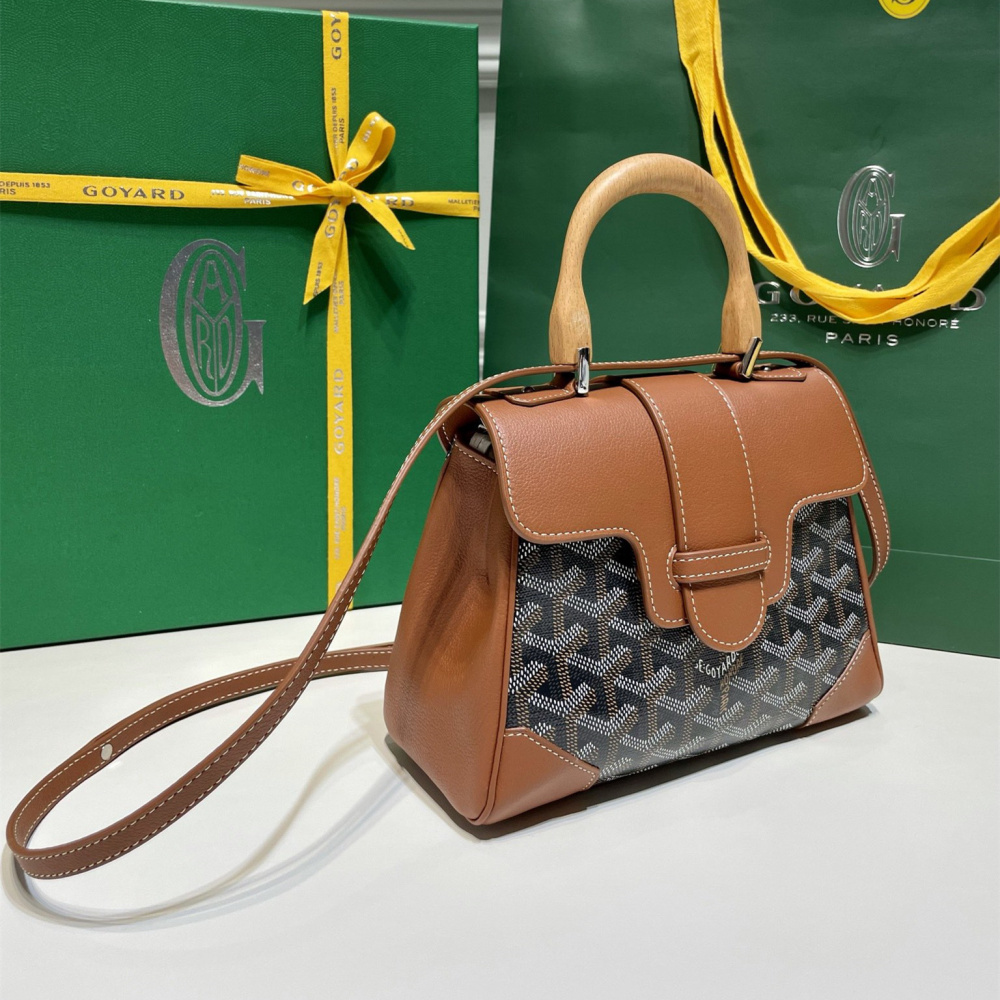 高仿Goyard*SAIGONQ櫸木手柄單肩包棕色免檢版