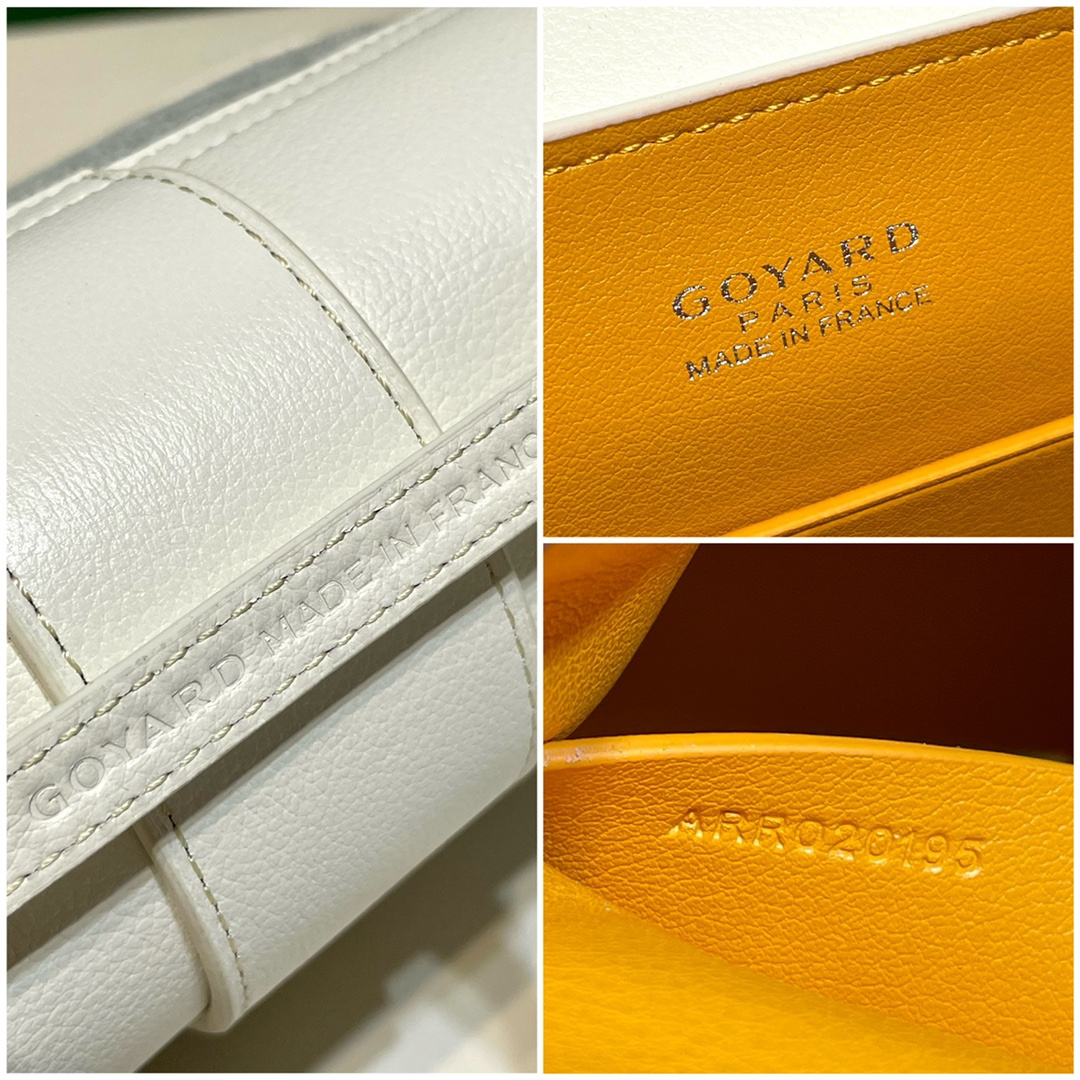 高仿Goyard*SAIGONL櫸木手柄單肩包白色免檢版
