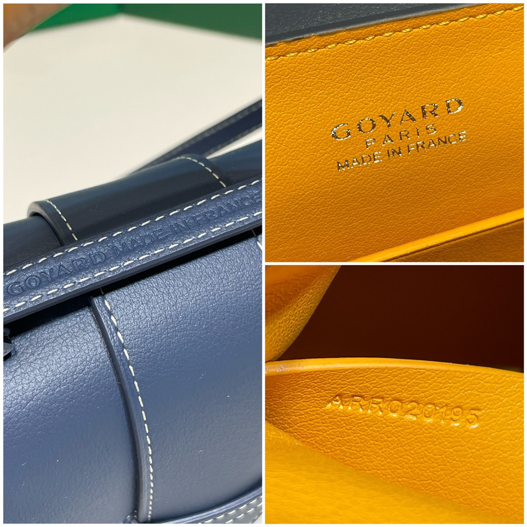 高仿Goyard*SAIGONP櫸木手柄單肩包深藍免檢版