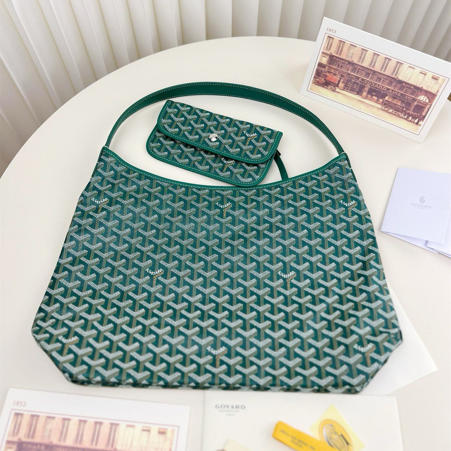 高仿Goyard*Hobo系列BOHEMEU單肩子母手袋綠色免檢版