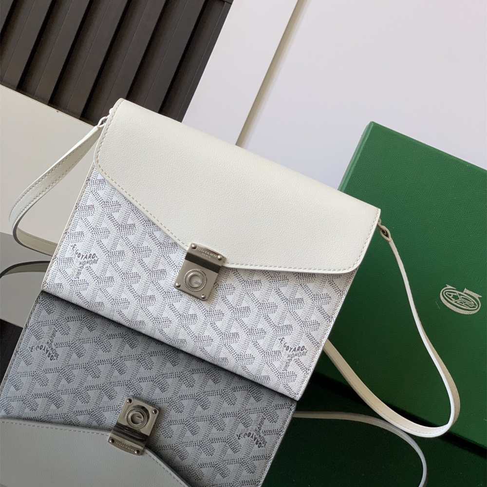 高仿Goyard*CHYPRE4帆布皮革信封袋男女同款白色免檢版