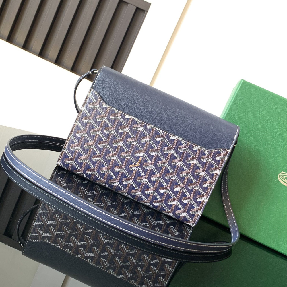 高仿Goyard*CHYPRE1帆布皮革信封袋男女同款藍色免檢版