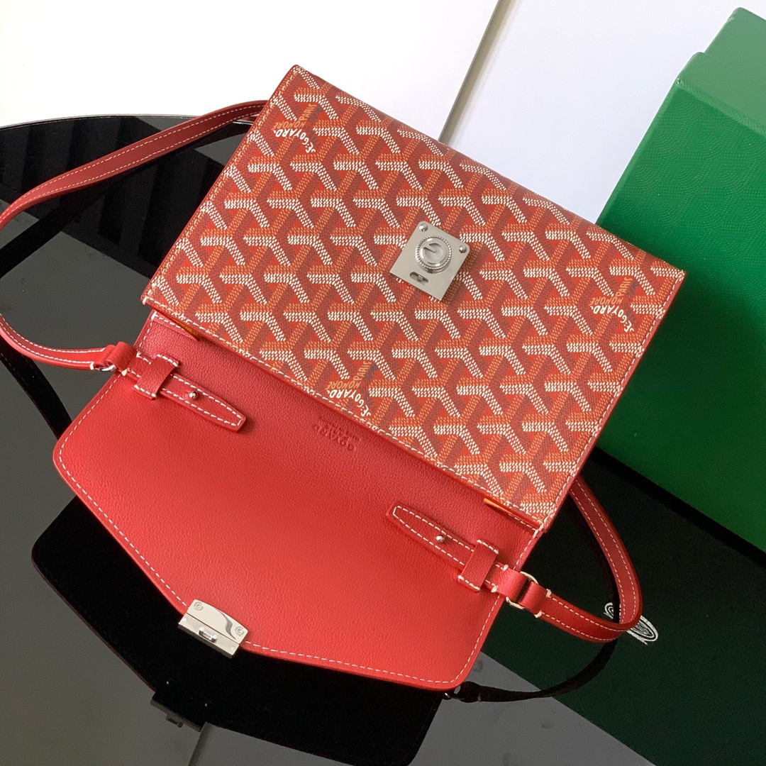 高仿Goyard*CHYPRE3帆布皮革信封袋男女同款紅色免檢版