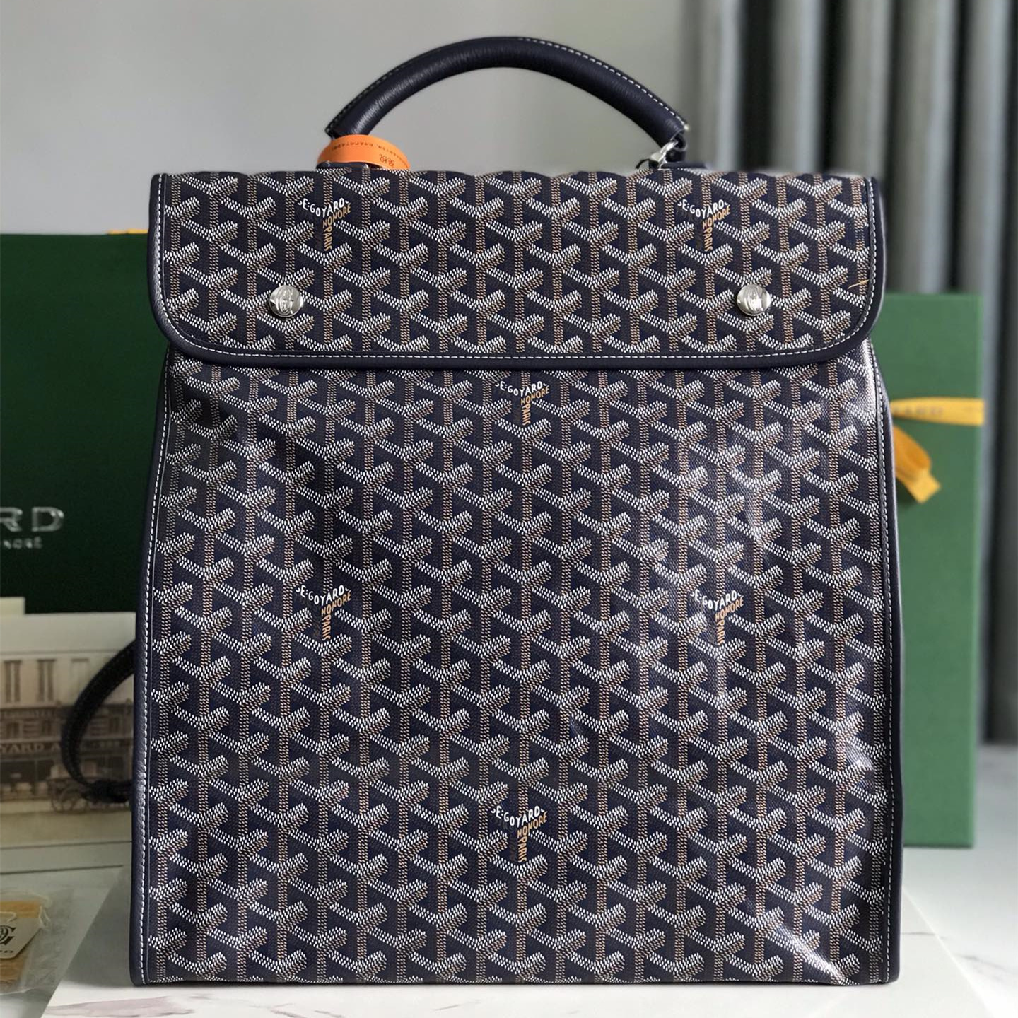 高仿Goyard*STLEGE2折疊雙肩背囊中號深藍免檢版