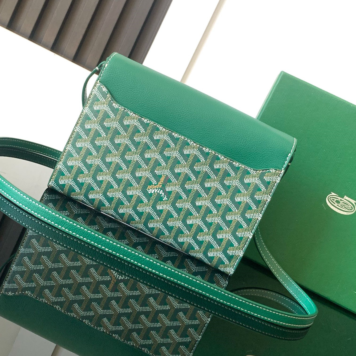 高仿Goyard*CHYPRE8帆布皮革信封袋男女同款綠色免檢版