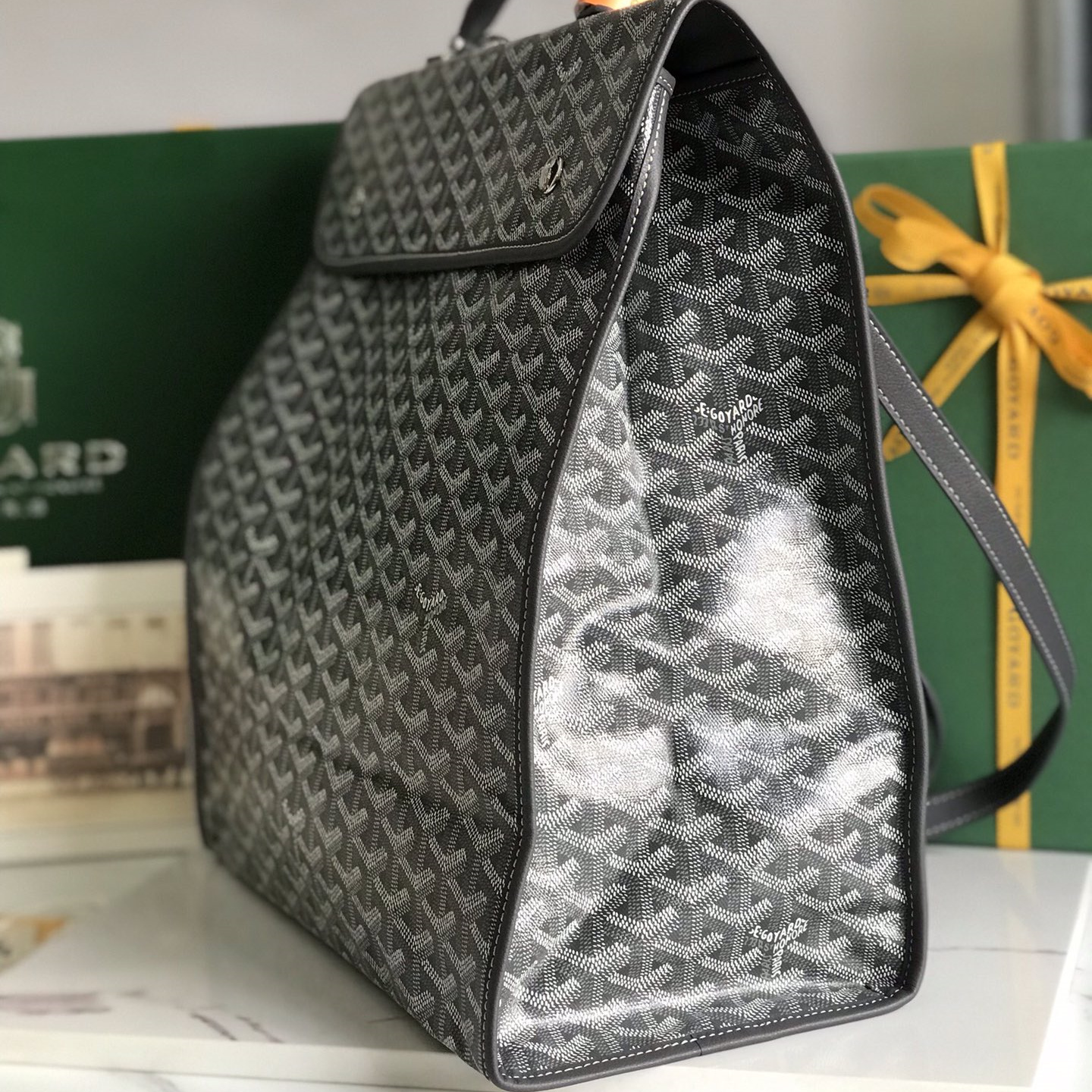 高仿Goyard*STLEGE4折疊雙肩背囊中號灰色免檢版