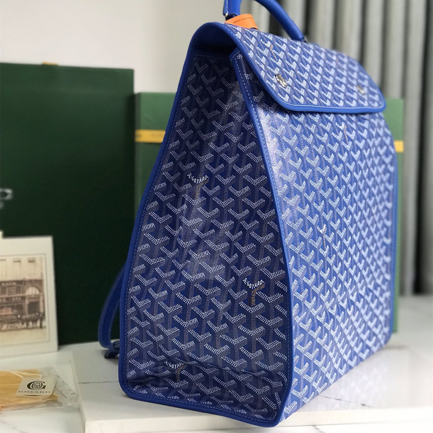 高仿Goyard*STLEGE5折疊雙肩背囊中號藍色免檢版