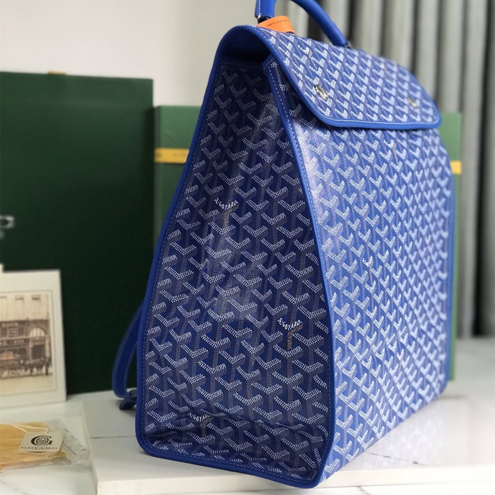高仿Goyard*STLEGE5折疊雙肩背囊中號藍色免檢版