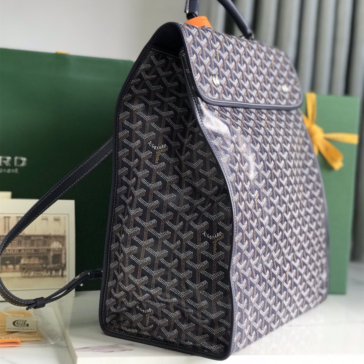 高仿Goyard*STLEGE2折疊雙肩背囊中號深藍免檢版