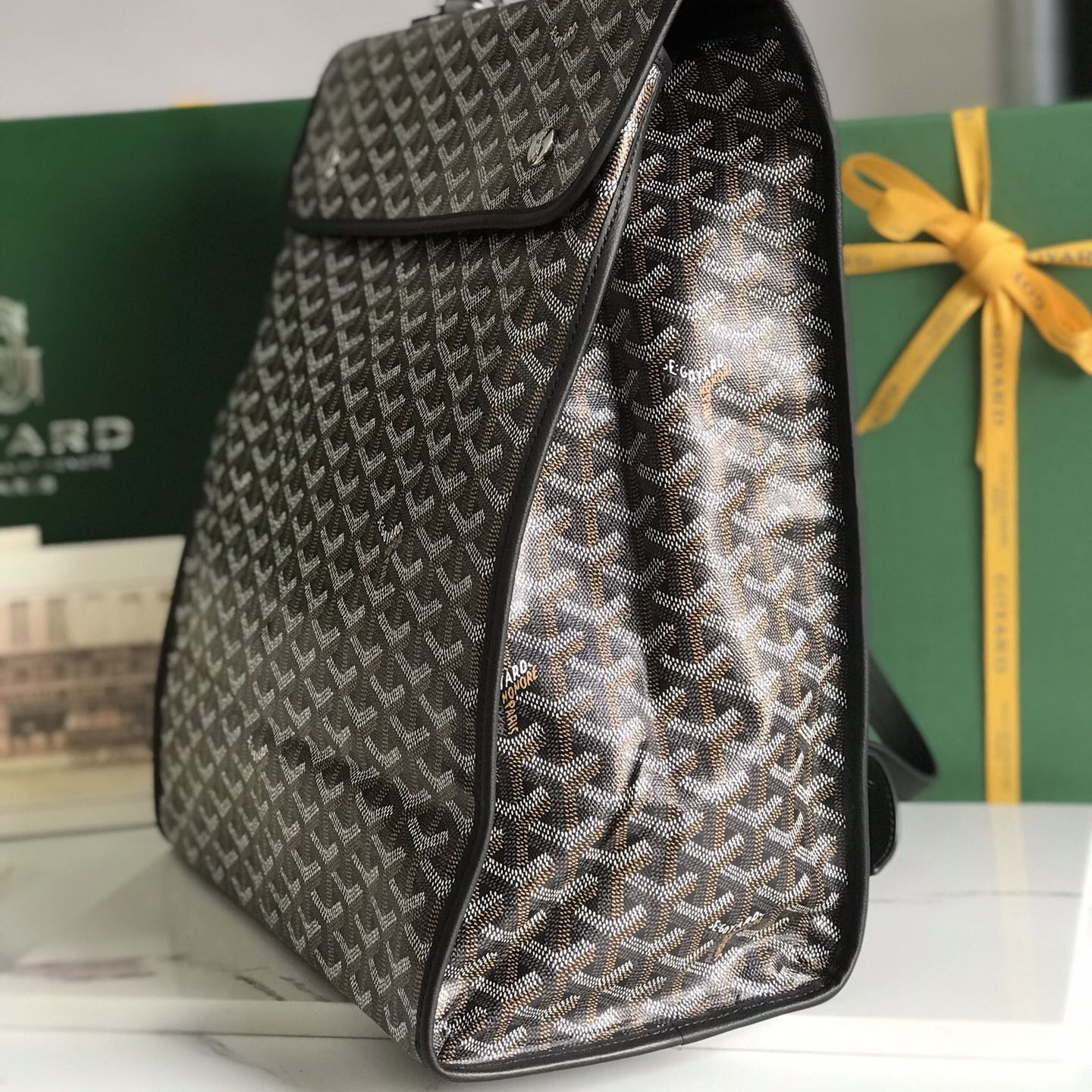 高仿Goyard*STLEGE3折疊雙肩背囊中號黑色免檢版