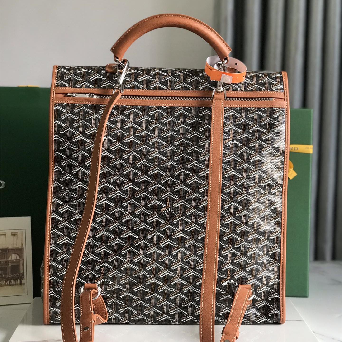 高仿Goyard*STLEGE1折疊雙肩背囊中號棕色免檢版