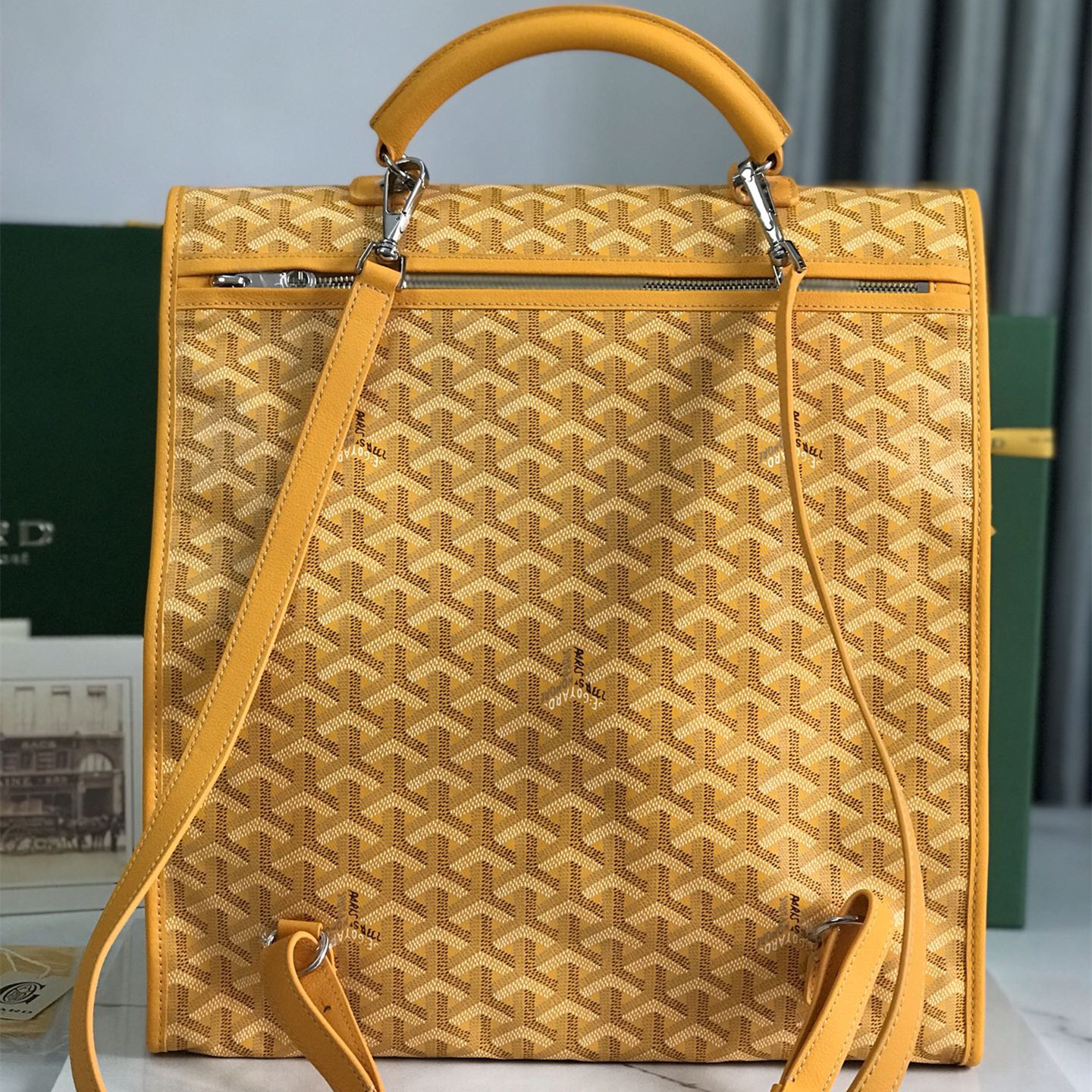 高仿Goyard*STLEGE6折疊雙肩背囊中號黃色免檢版