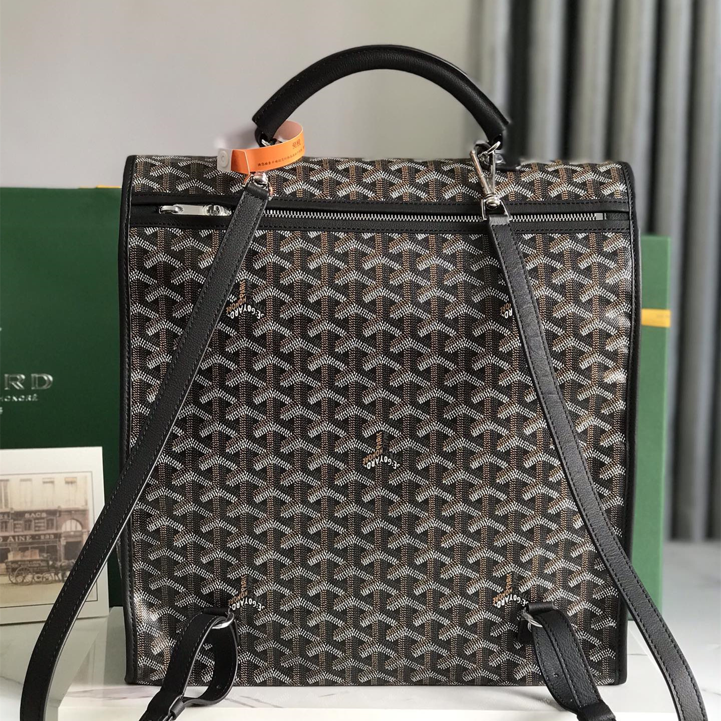 高仿Goyard*STLEGE3折疊雙肩背囊中號黑色免檢版