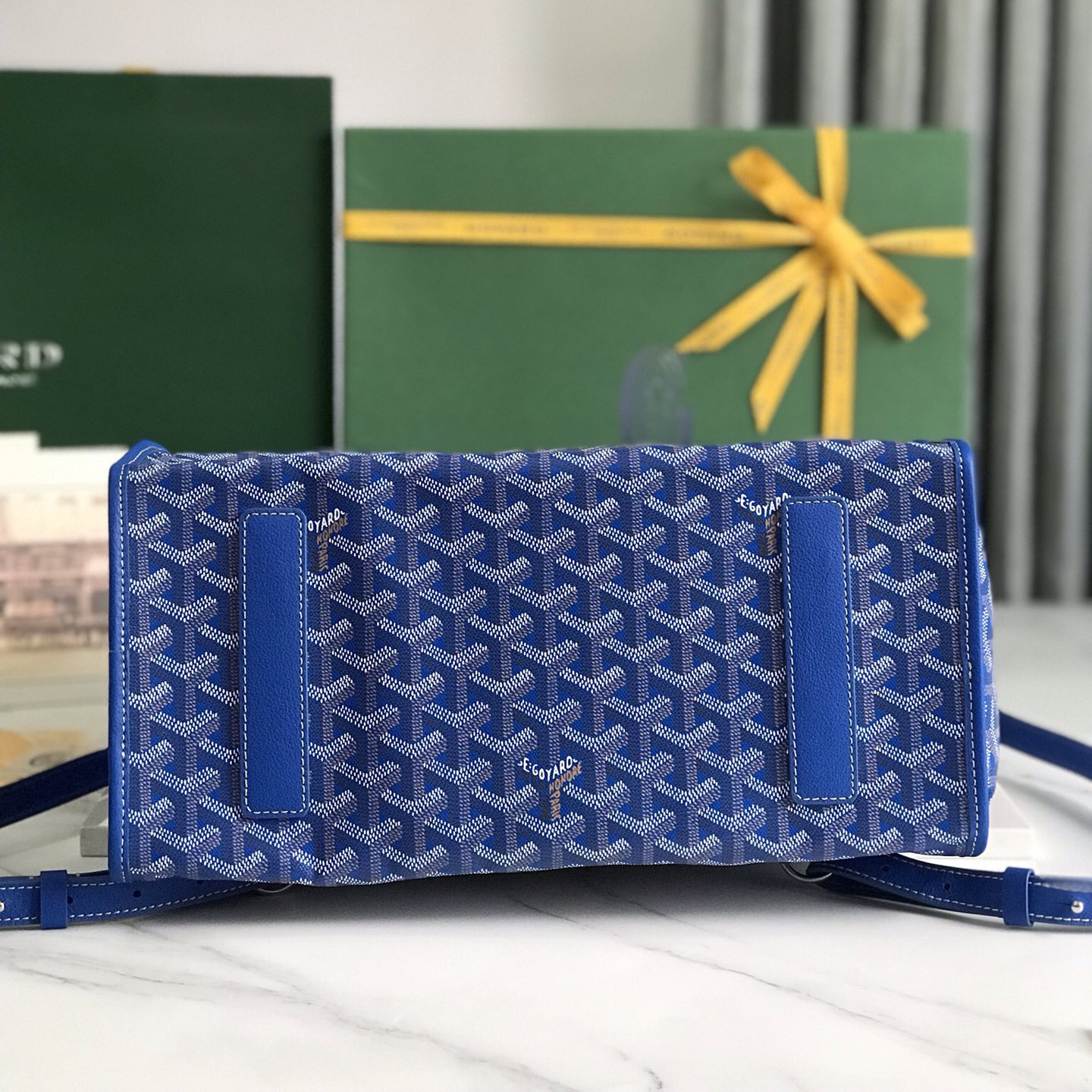 高仿Goyard*STLEGE5折疊雙肩背囊中號藍色免檢版