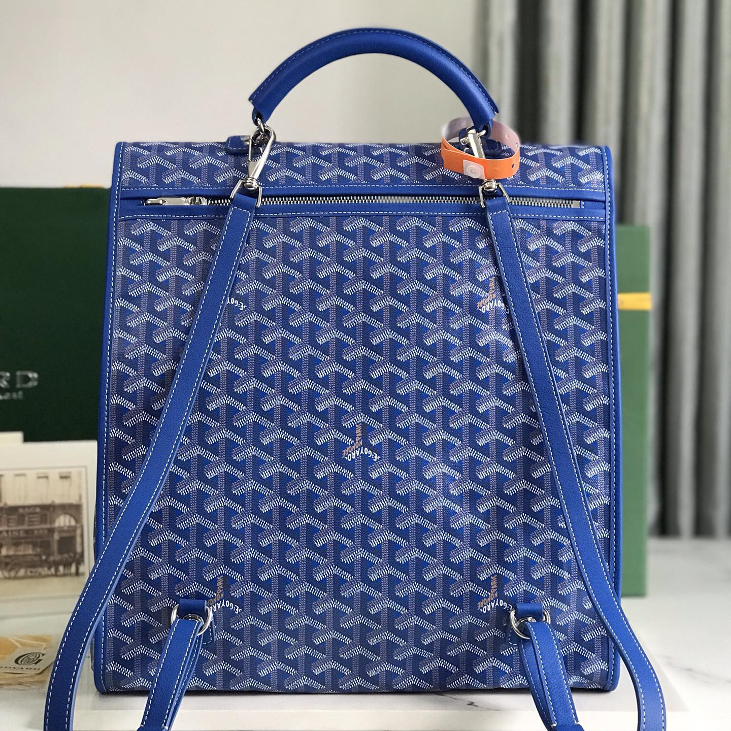 高仿Goyard*STLEGE5折疊雙肩背囊中號藍色免檢版