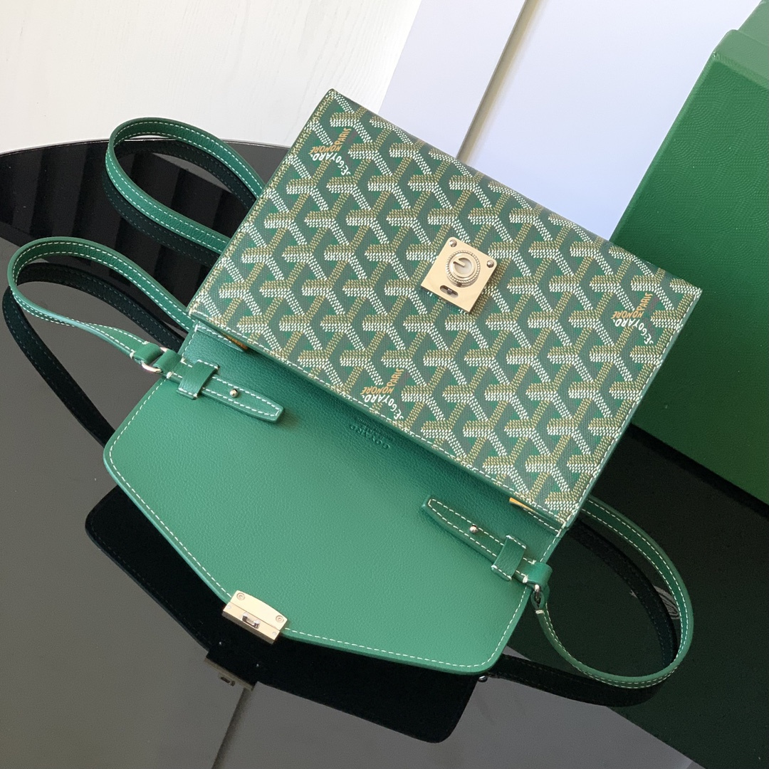 高仿Goyard*CHYPRE8帆布皮革信封袋男女同款綠色免檢版
