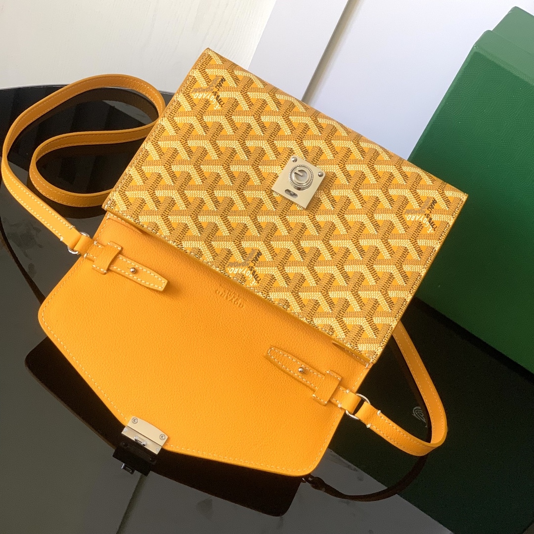 高仿Goyard*CHYPRE7帆布皮革信封袋男女同款黃色免檢版