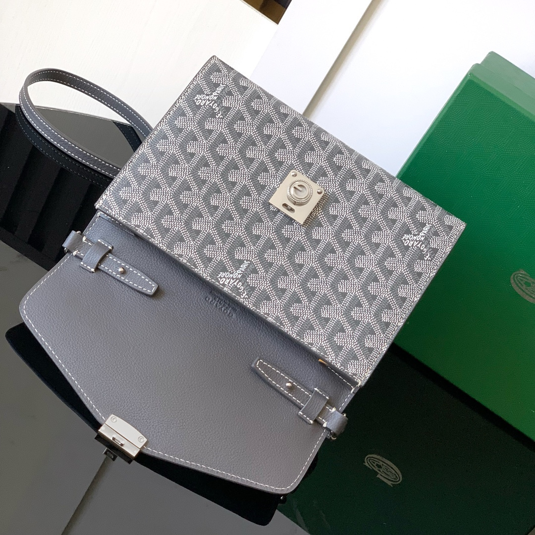 高仿Goyard*CHYPRE9帆布皮革信封袋男女同款灰色免檢版
