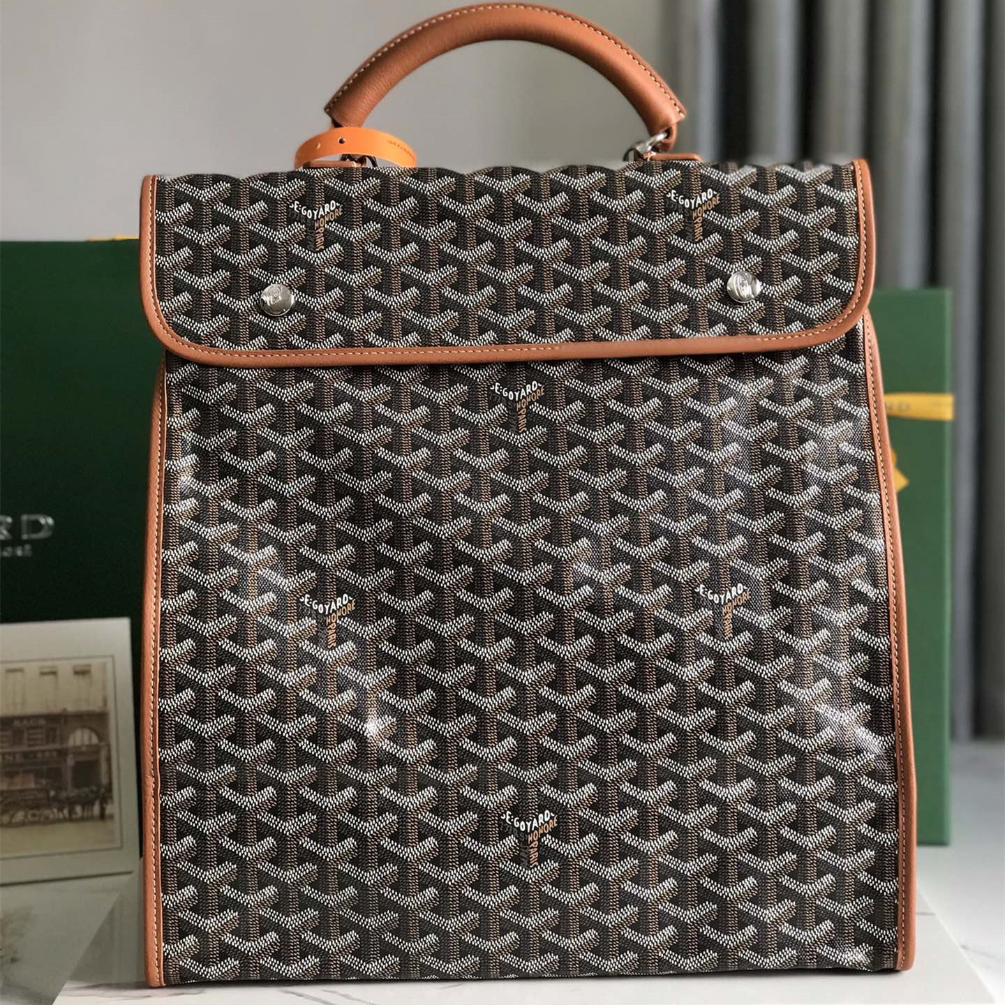 高仿Goyard*STLEGE1折疊雙肩背囊中號棕色免檢版