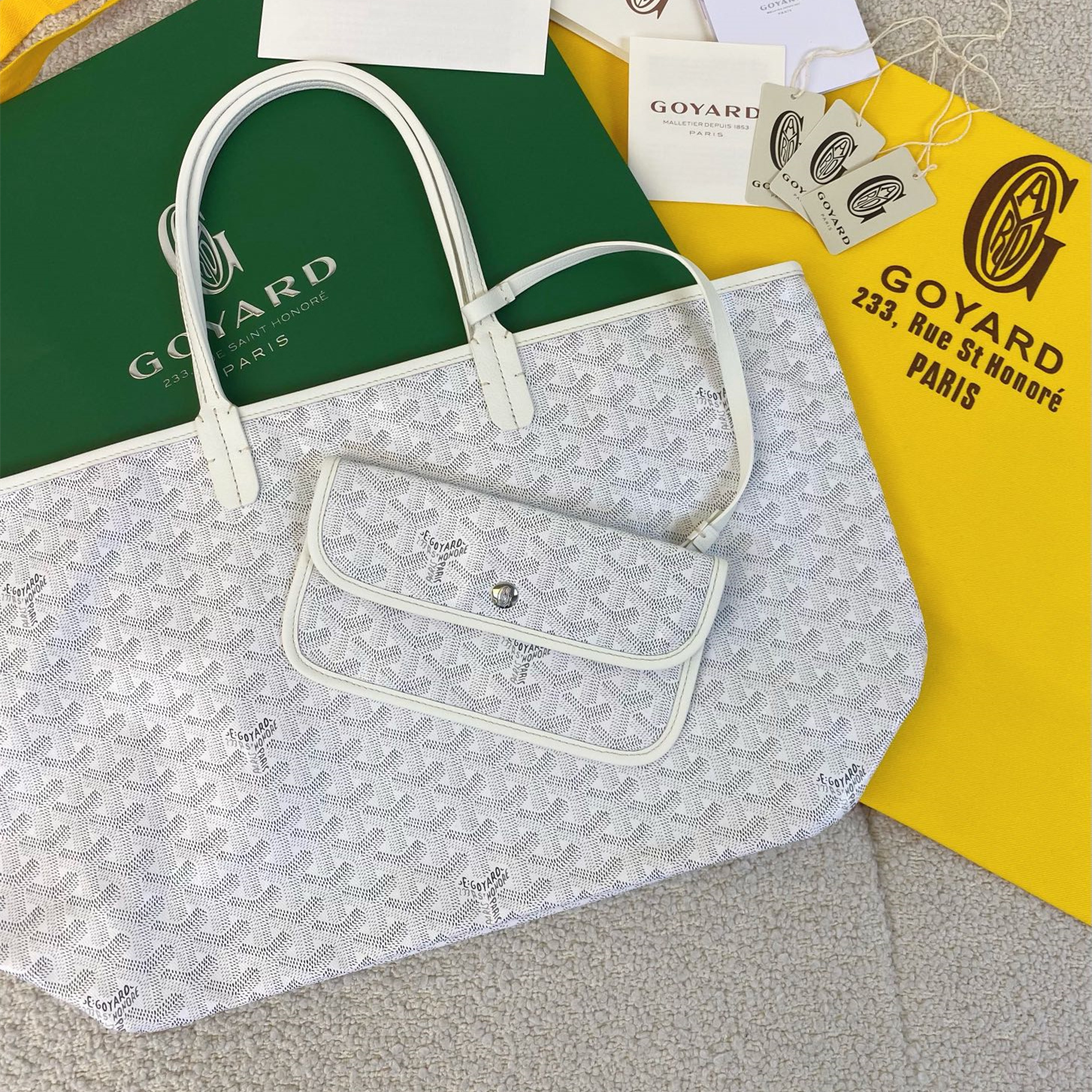 高仿Goyard*STLOUIC滿印Tote購物袋白色中號免檢版