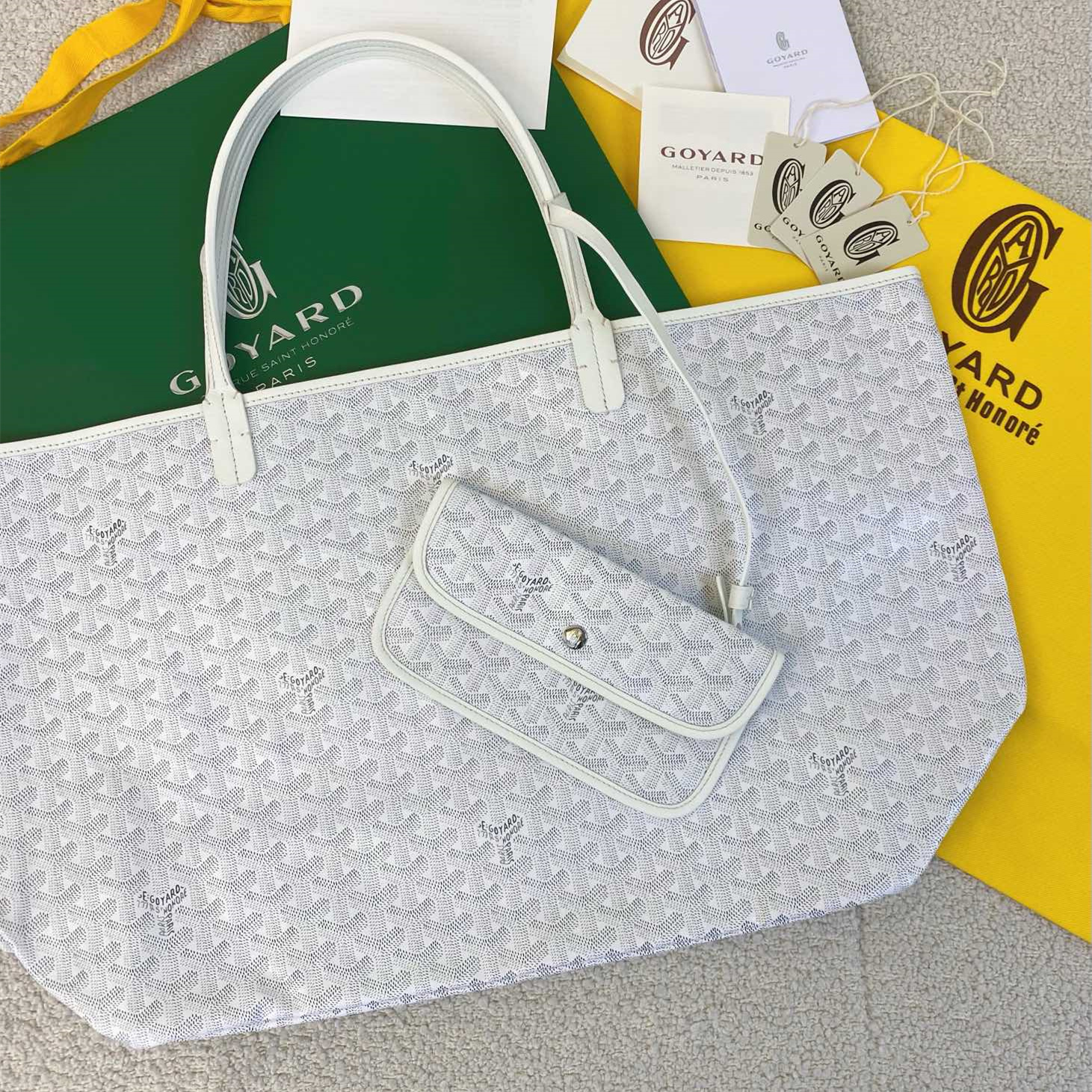 高仿Goyard*STLOUI3滿印Tote媽咪袋白色大號免檢版