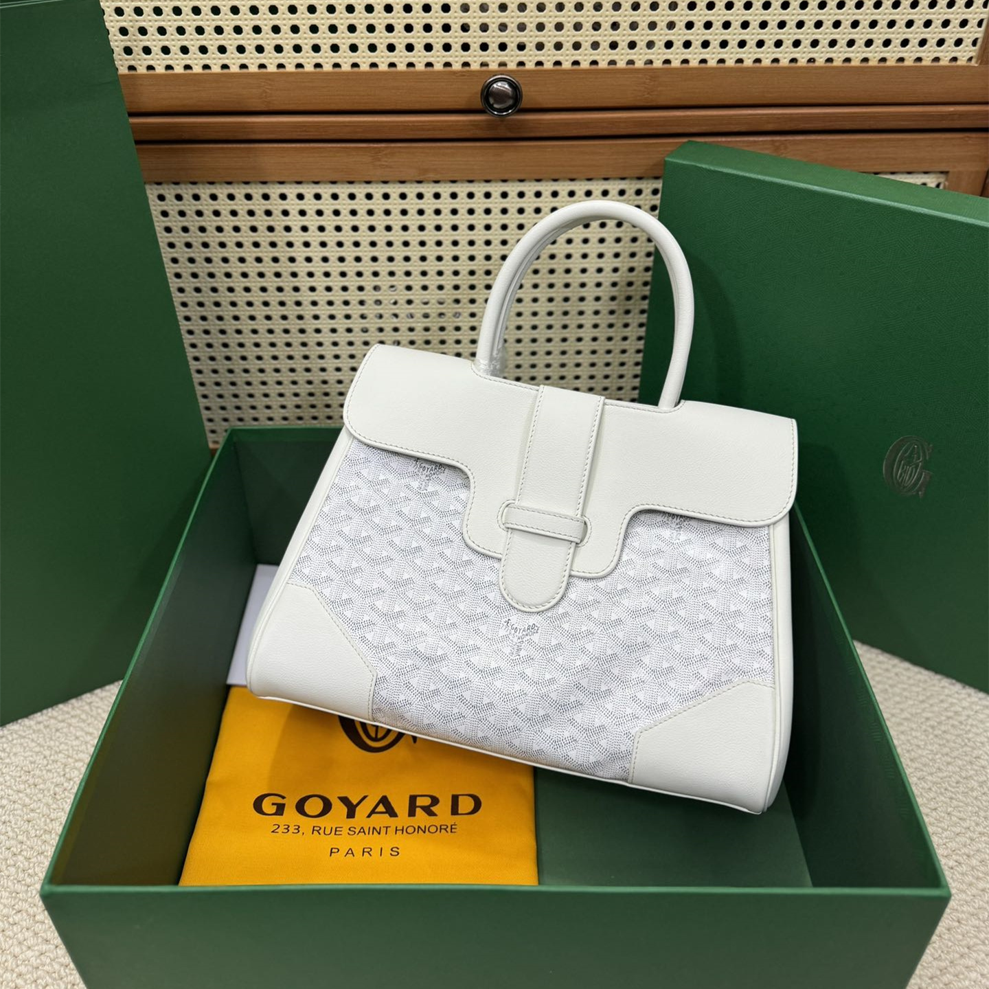 高仿Goyard*SAIGOC3手提托特包雙拼白色大號免檢版