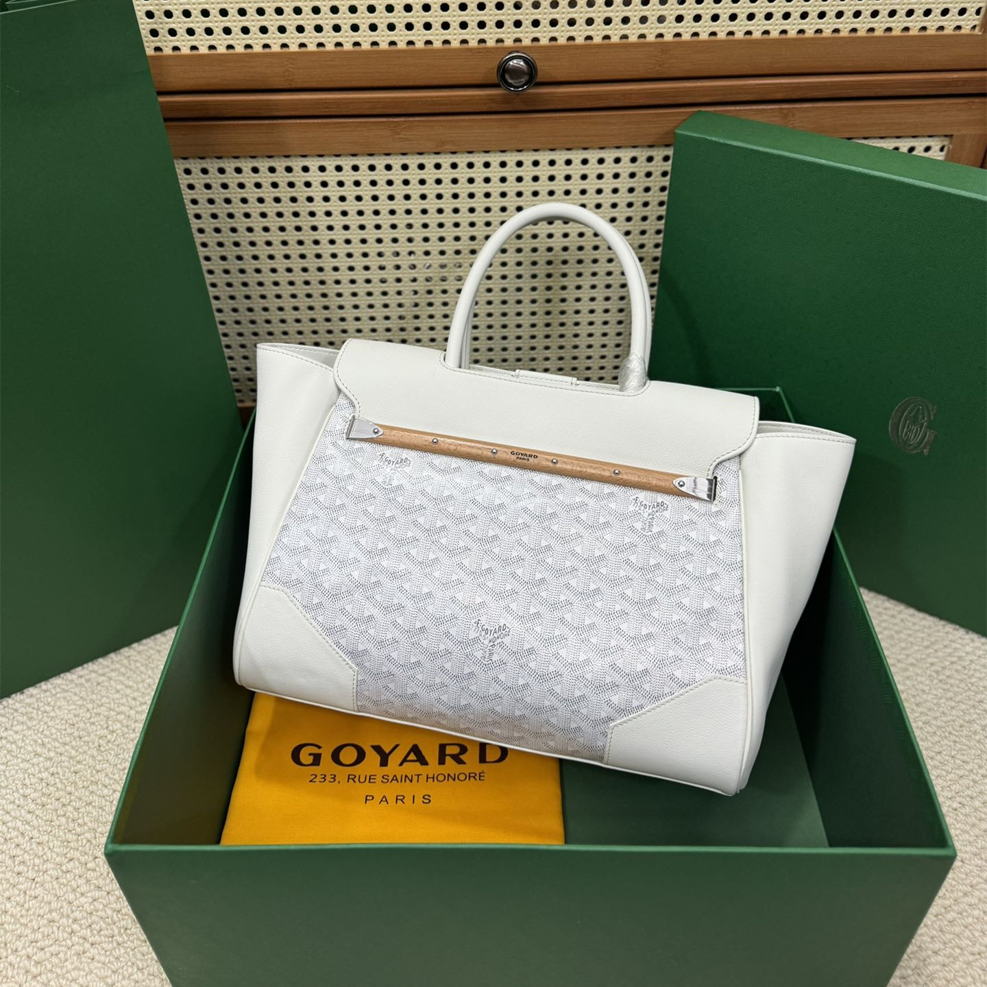 高仿Goyard*SAIGOC3手提托特包雙拼白色大號免檢版
