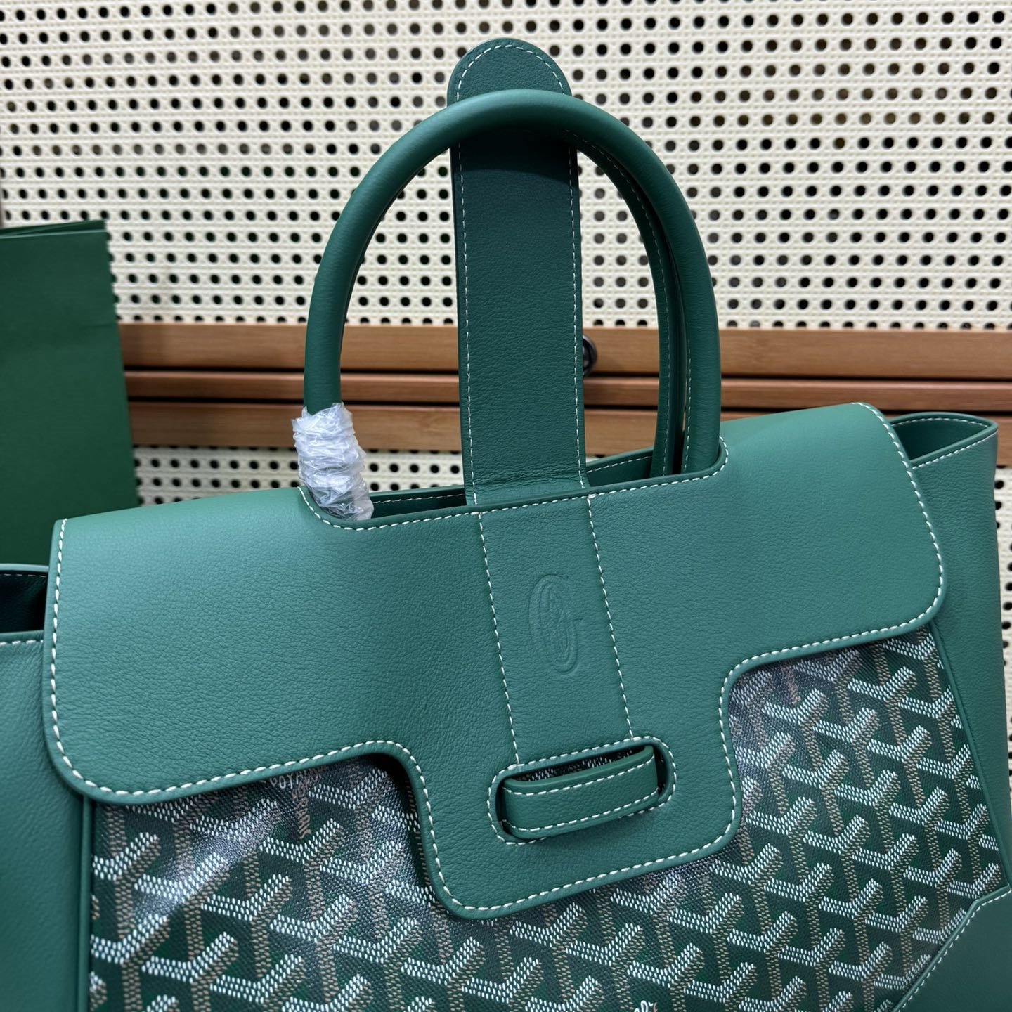 高仿Goyard*SAIGOC2手提托特包雙拼綠色大號免檢版