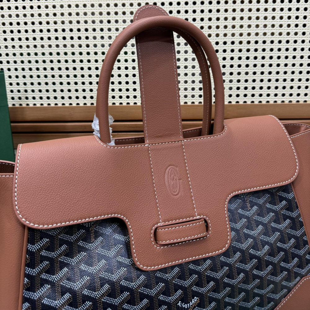 高仿Goyard*SAIGOC1手提托特包雙拼棕色大號免檢版
