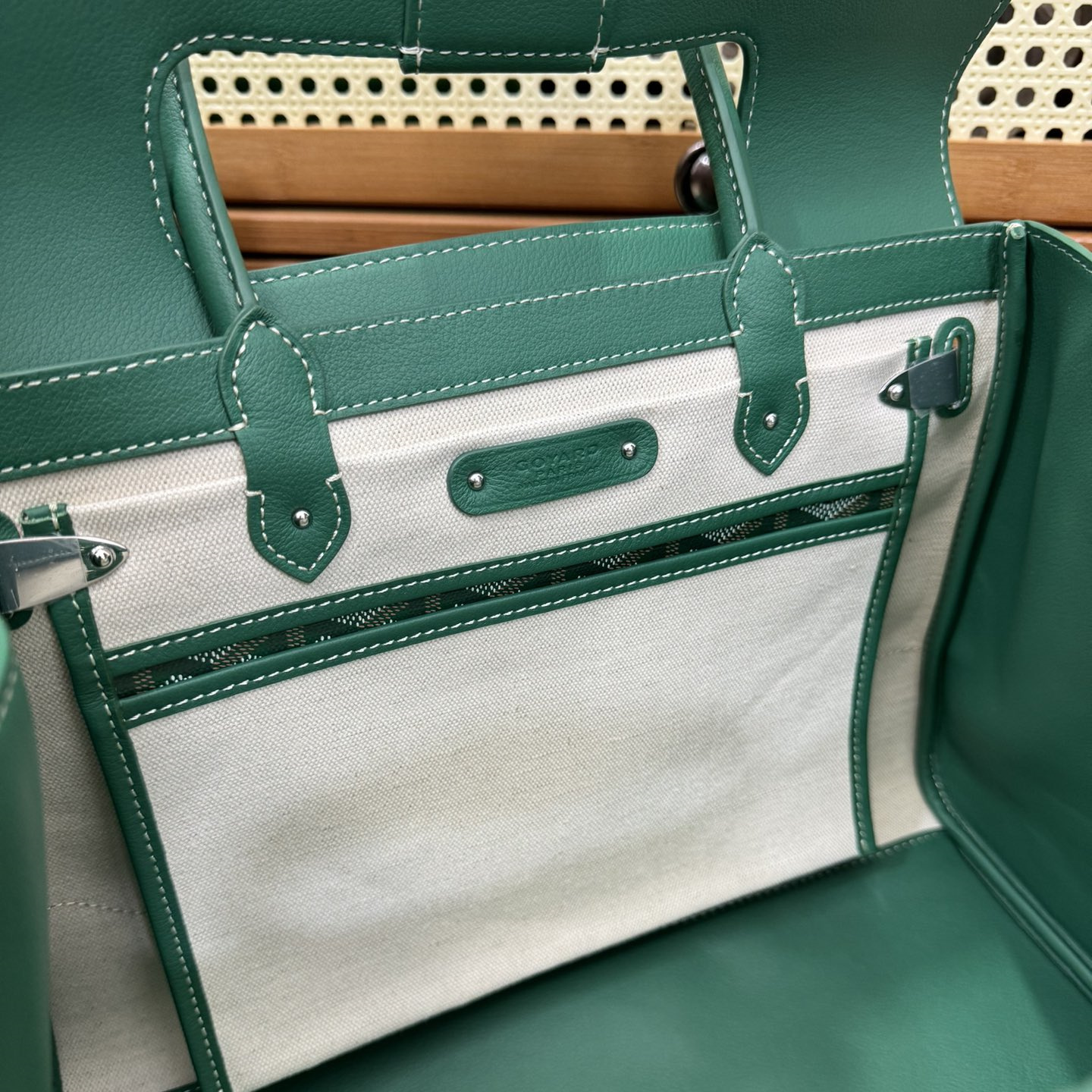高仿Goyard*SAIGOC2手提托特包雙拼綠色大號免檢版