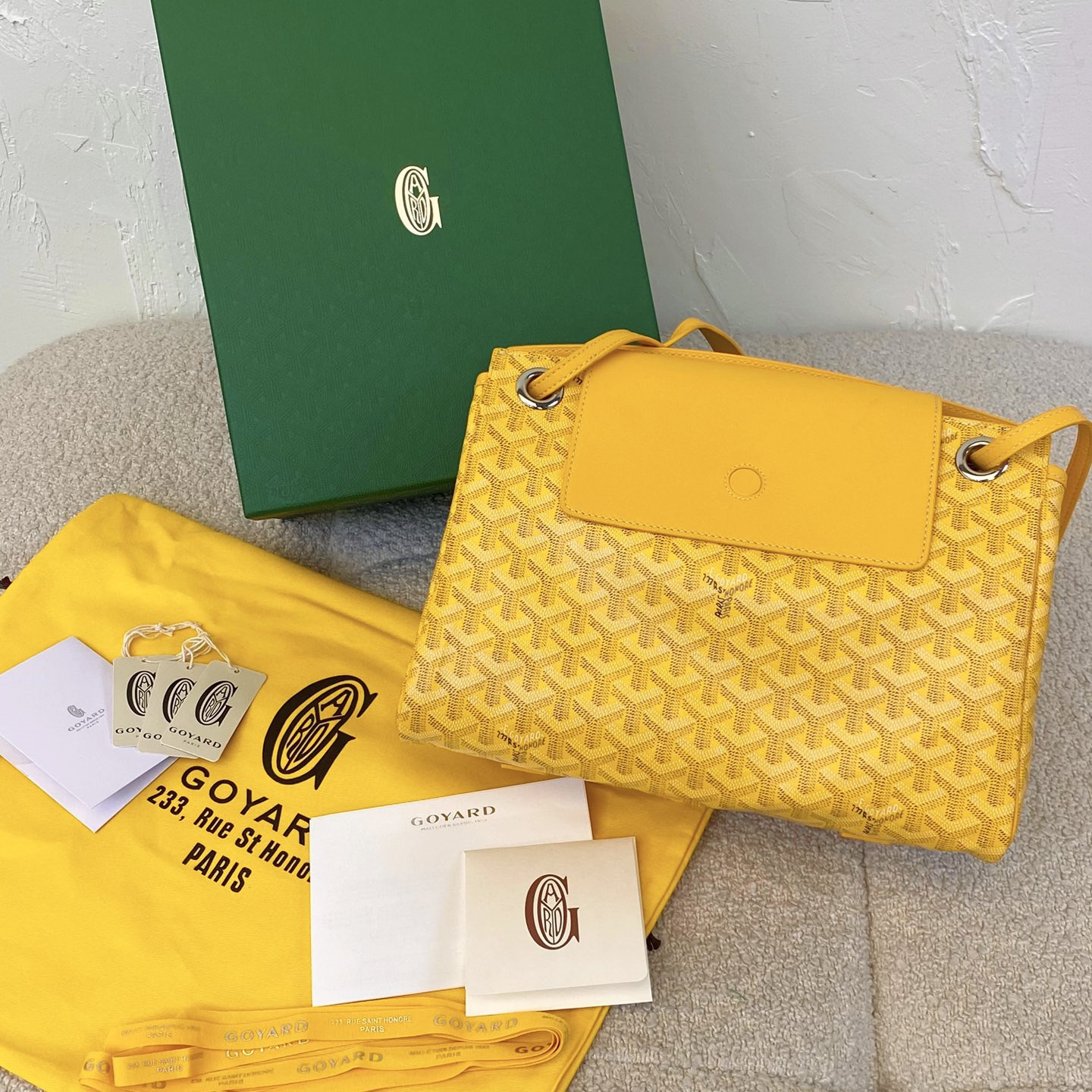 高仿Goyard*ROUETT4老花滿印單肩手拎袋黃色小號免檢版