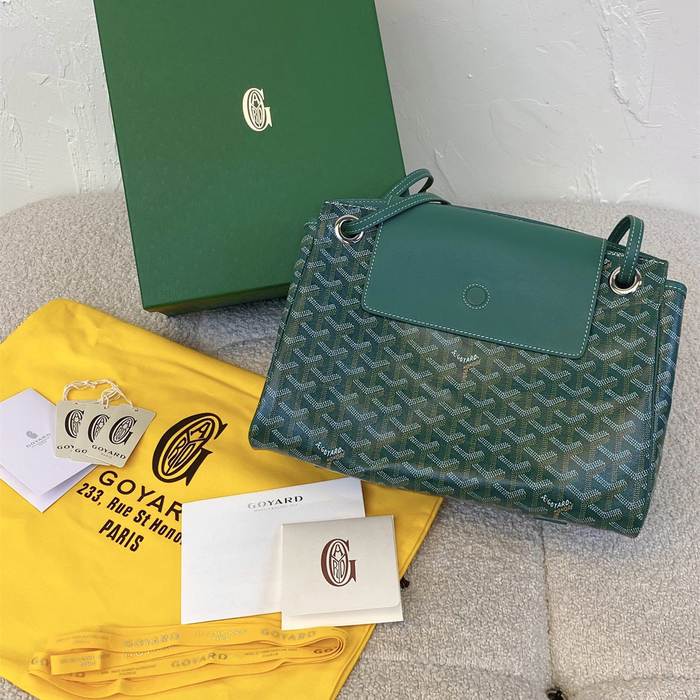 高仿Goyard*ROUETT5老花滿印單肩手拎袋綠色小號免檢版