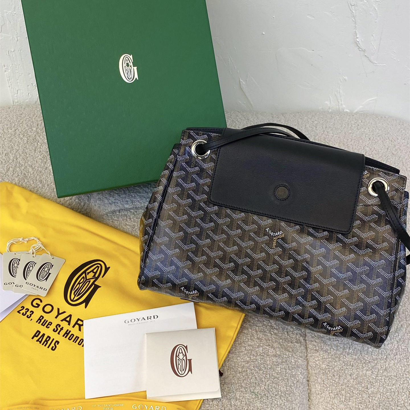 高仿Goyard*ROUETT1老花滿印單肩手拎袋黑色小號免檢版