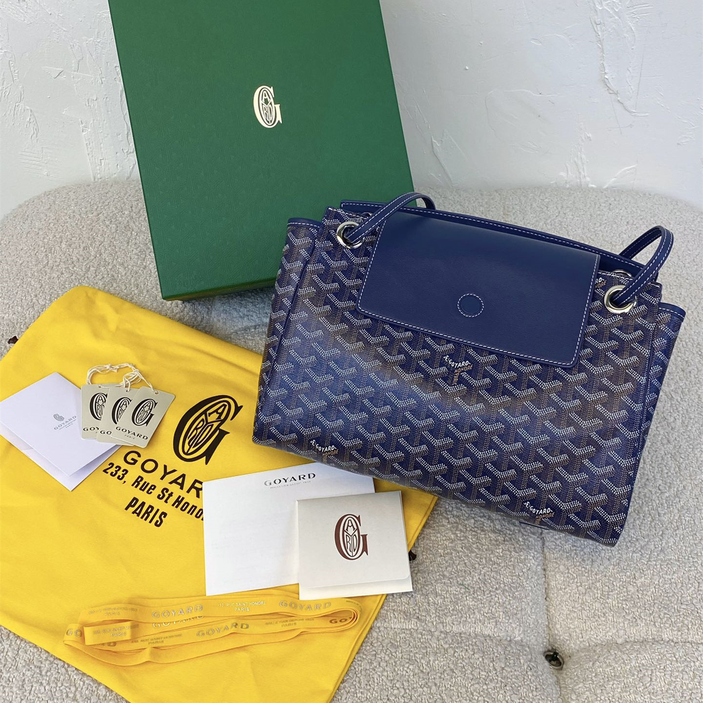 高仿Goyard*ROUETT6老花滿印單肩手拎袋深藍小號免檢版