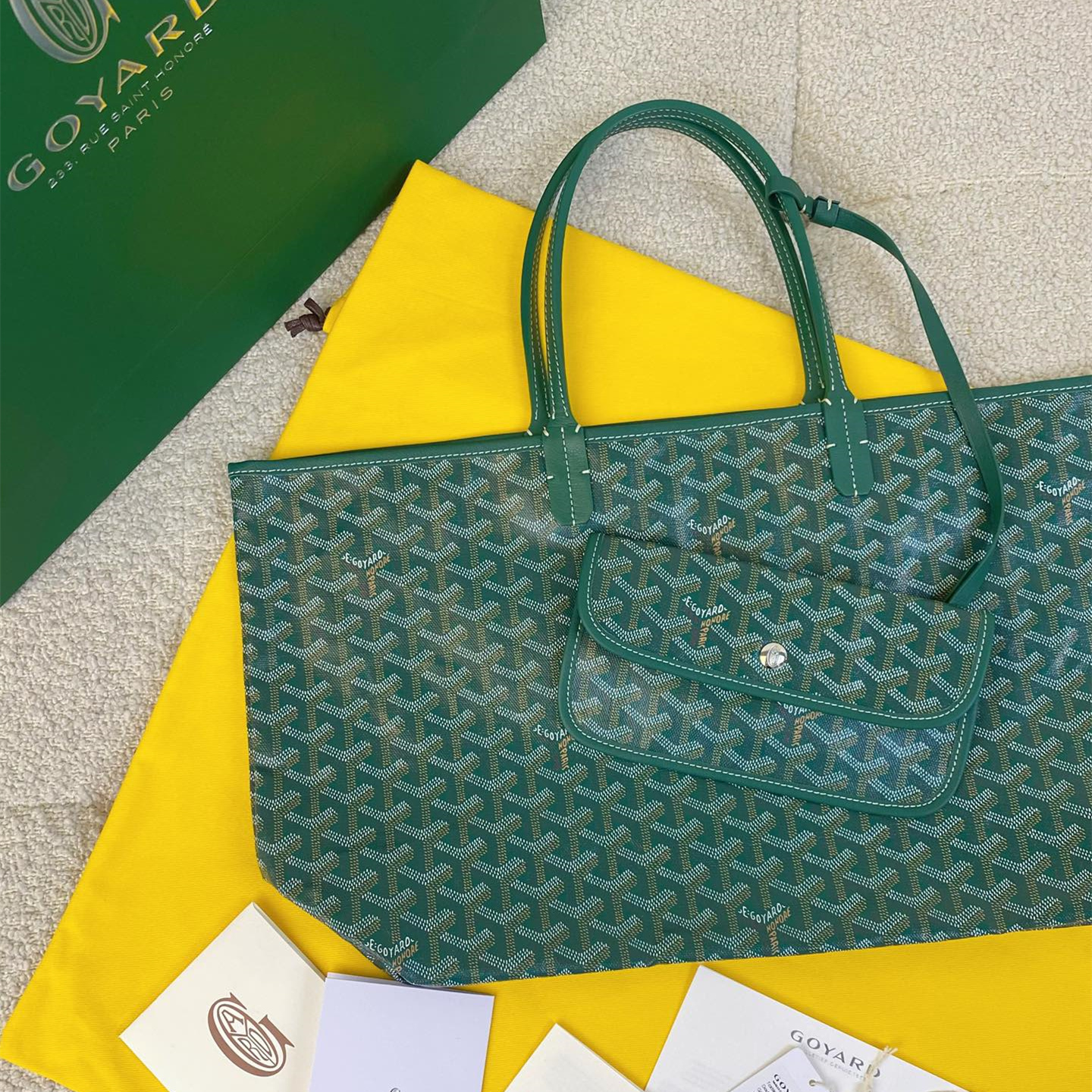 高仿Goyard*STLOUIA滿印Tote購物袋綠色中號免檢版