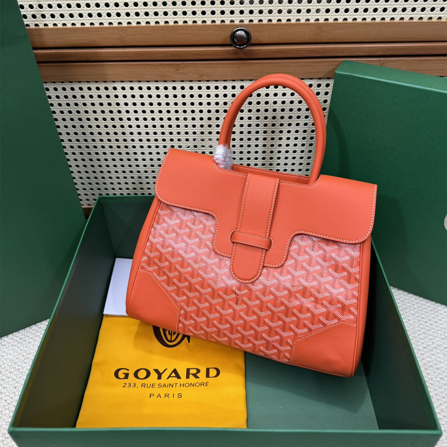 高仿Goyard*SAIGOC7手提托特包雙拼橙紅大號免檢版