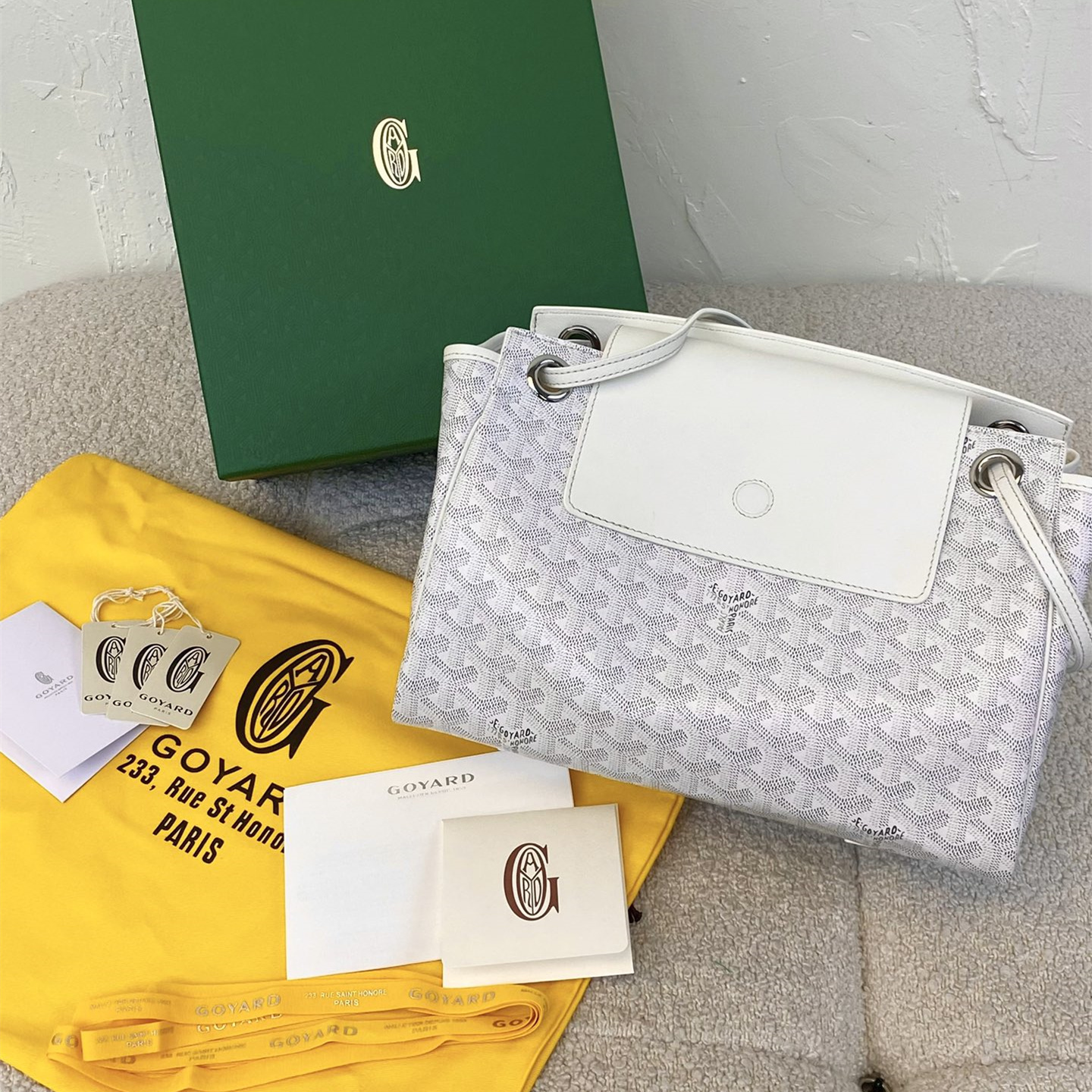 高仿Goyard*ROUETT3老花滿印單肩手拎袋白色小號免檢版