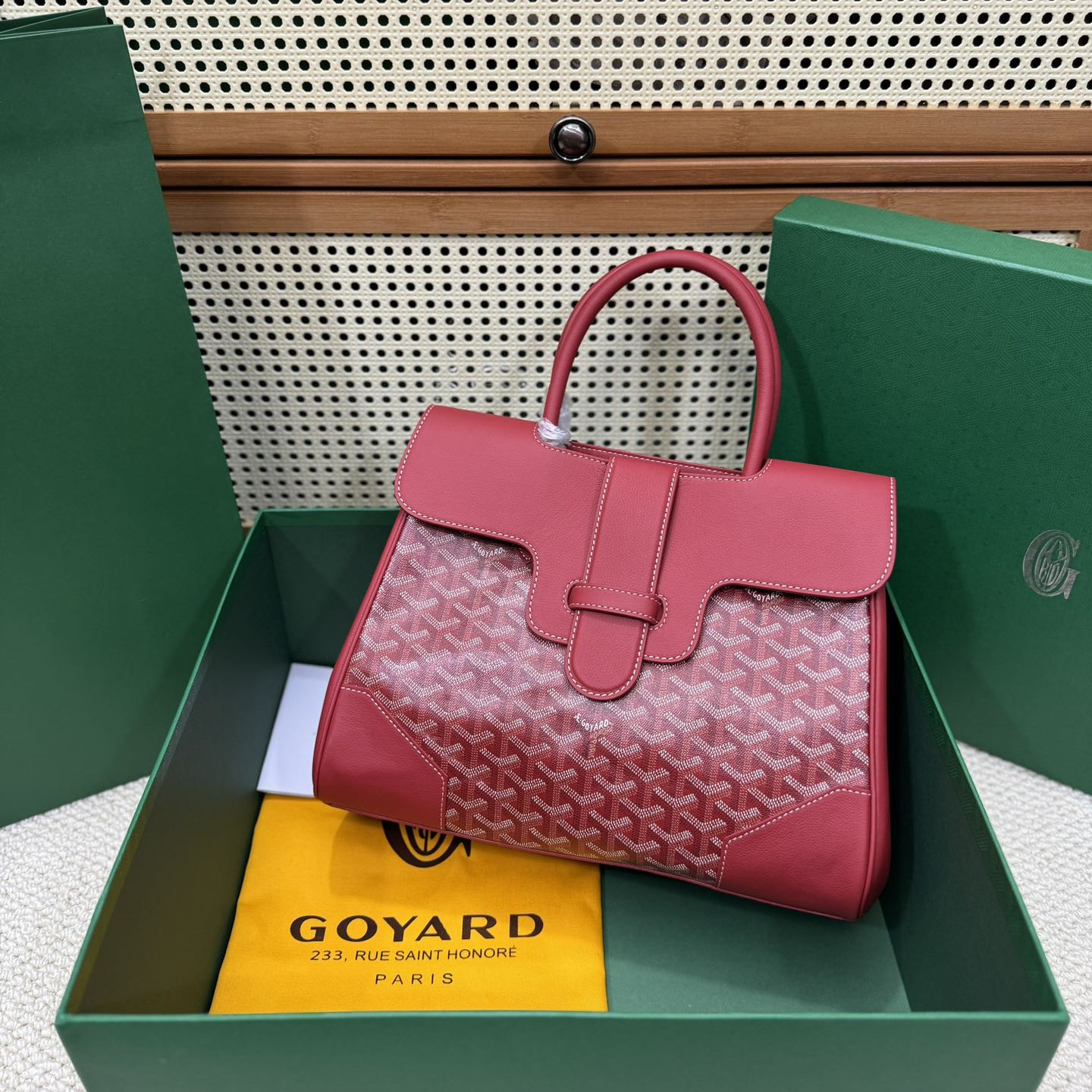 高仿Goyard*SAIGOC4手提托特包雙拼紅色大號免檢版