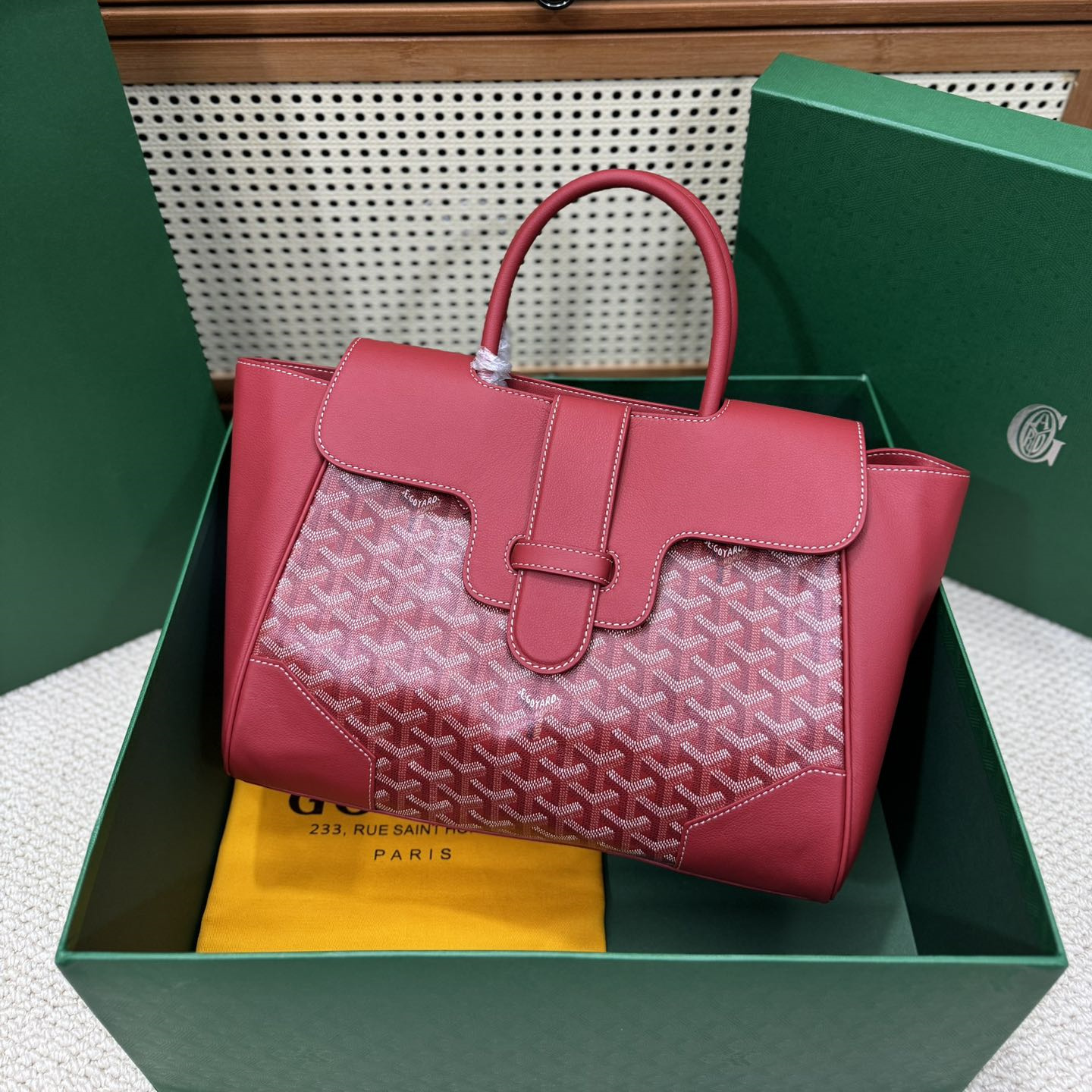 高仿Goyard*SAIGOC4手提托特包雙拼紅色大號免檢版