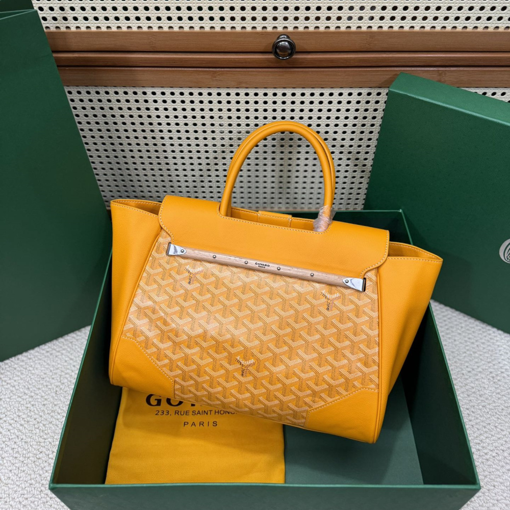高仿Goyard*SAIGOC5手提托特包雙拼黃色大號免檢版