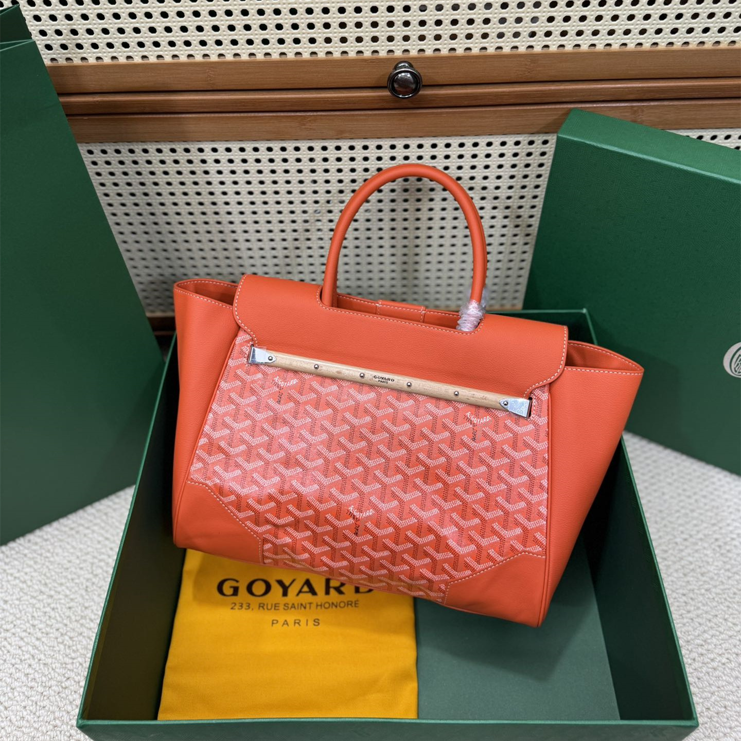 高仿Goyard*SAIGOC7手提托特包雙拼橙紅大號免檢版