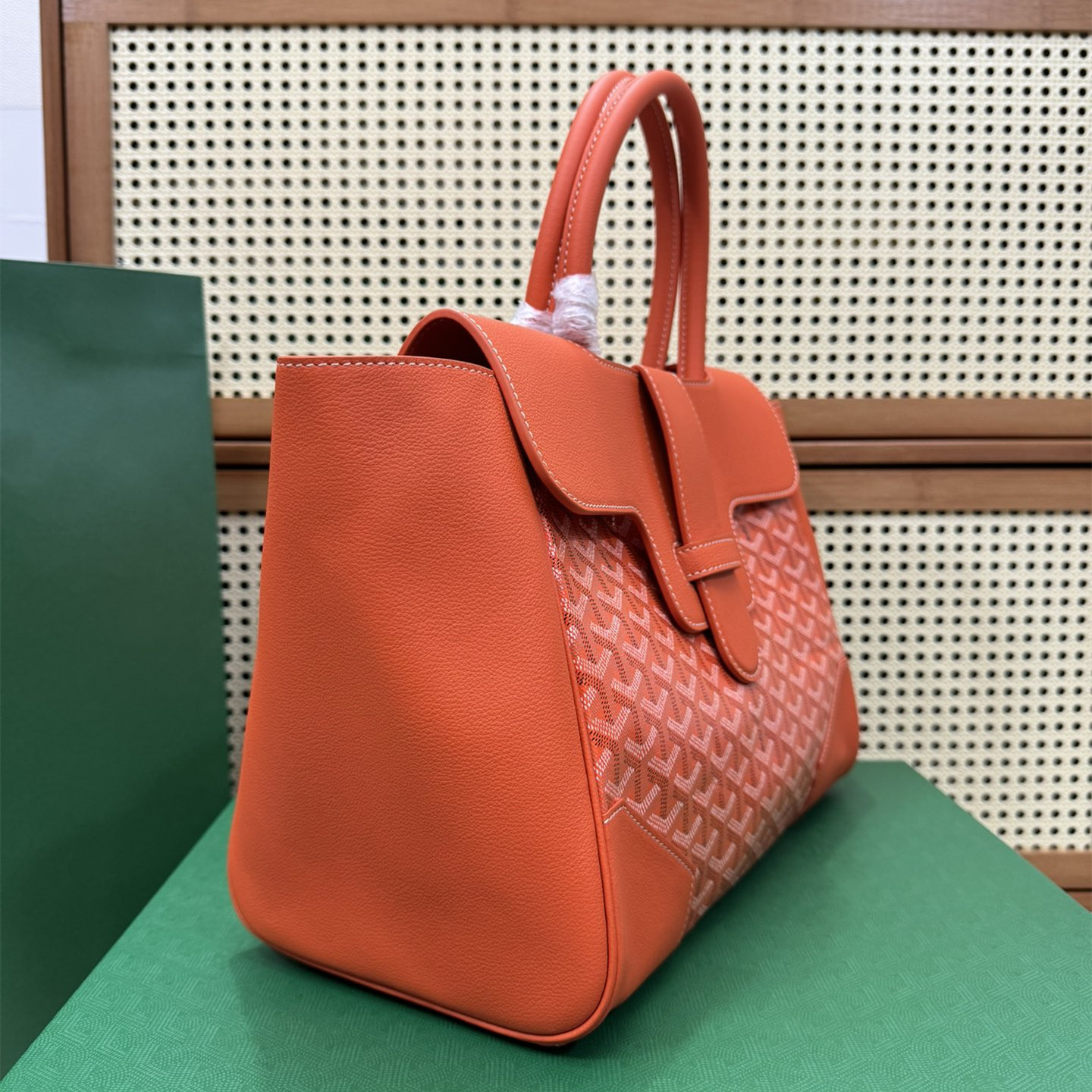高仿Goyard*SAIGOC7手提托特包雙拼橙紅大號免檢版
