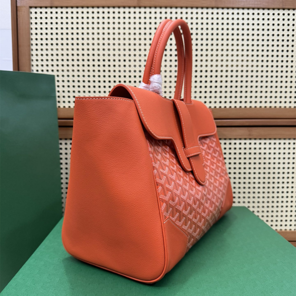 高仿Goyard*SAIGOC7手提托特包雙拼橙紅大號免檢版