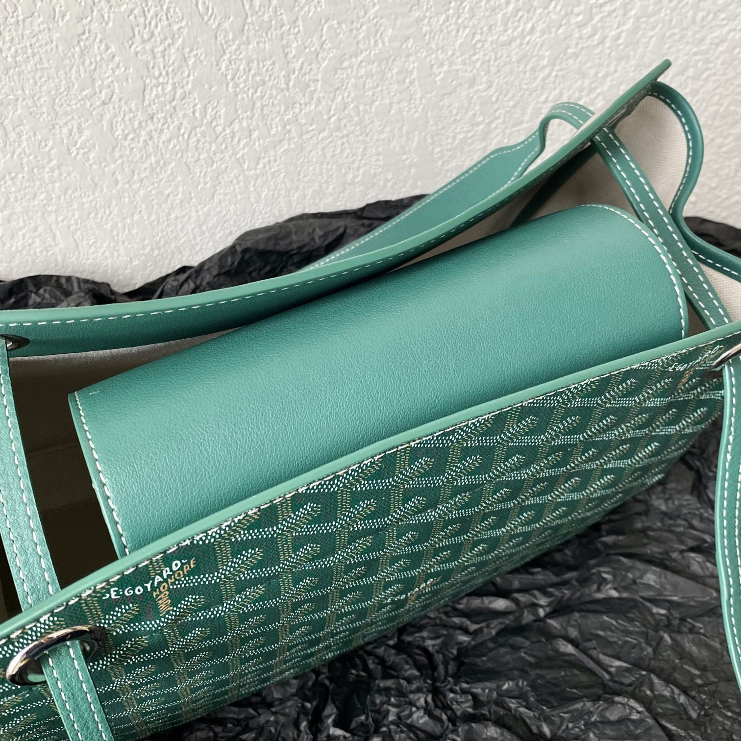 高仿Goyard*ROUETT5老花滿印單肩手拎袋綠色小號免檢版