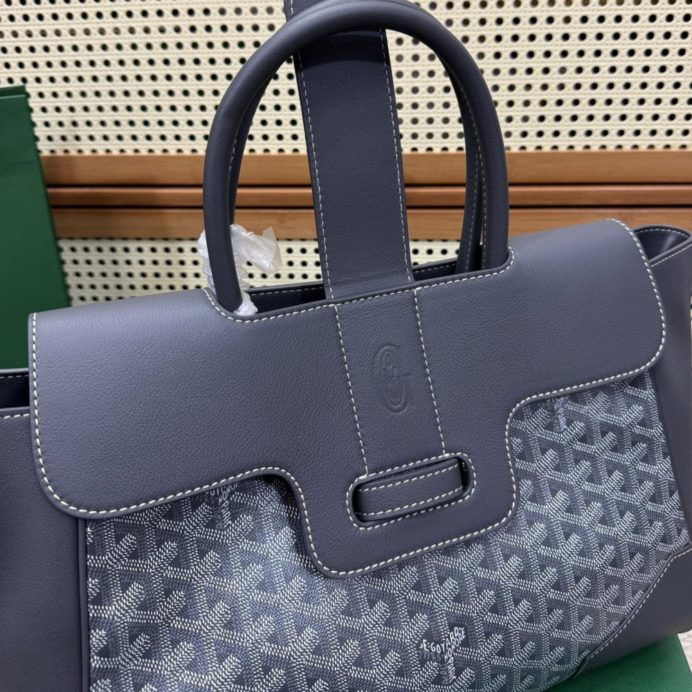 高仿Goyard*SAIGOC6手提托特包雙拼灰色大號免檢版