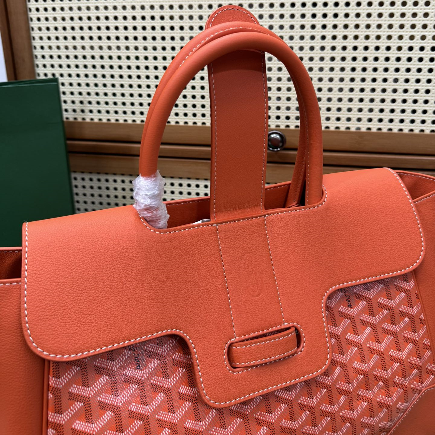 高仿Goyard*SAIGOC7手提托特包雙拼橙紅大號免檢版