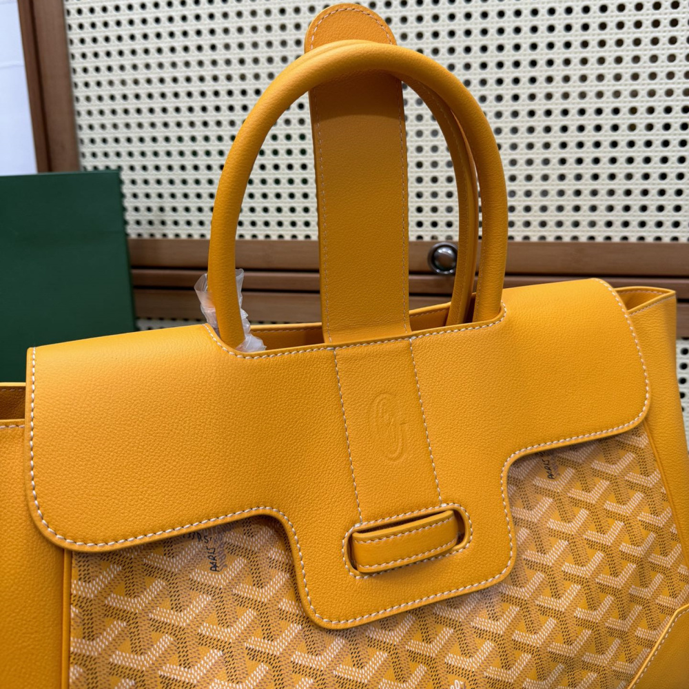 高仿Goyard*SAIGOC5手提托特包雙拼黃色大號免檢版