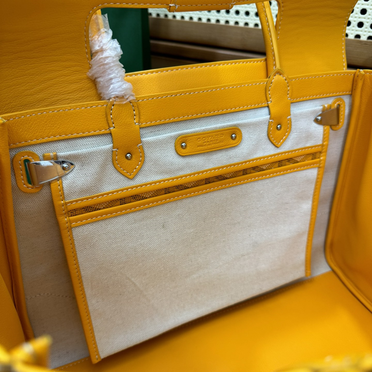 高仿Goyard*SAIGOC5手提托特包雙拼黃色大號免檢版