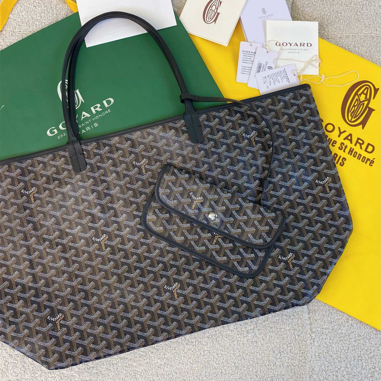 高仿Goyard*STLOUIH滿印Tote購物袋黑色中號免檢版