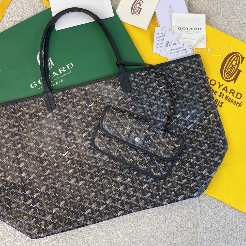 高仿Goyard*STLOUIH滿印Tote購物袋黑色中號免檢版
